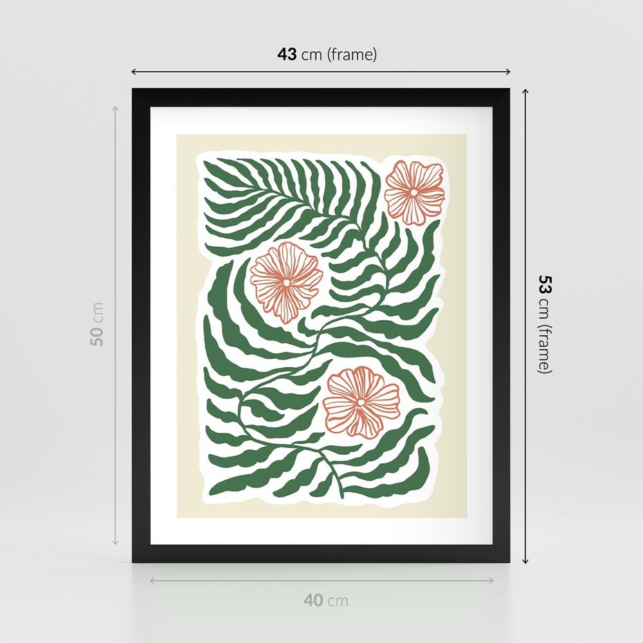 Plakat w ramie 40x50 - Migocące Wzory - abstrakcyjna kompozycja, paprocie - rama czarna