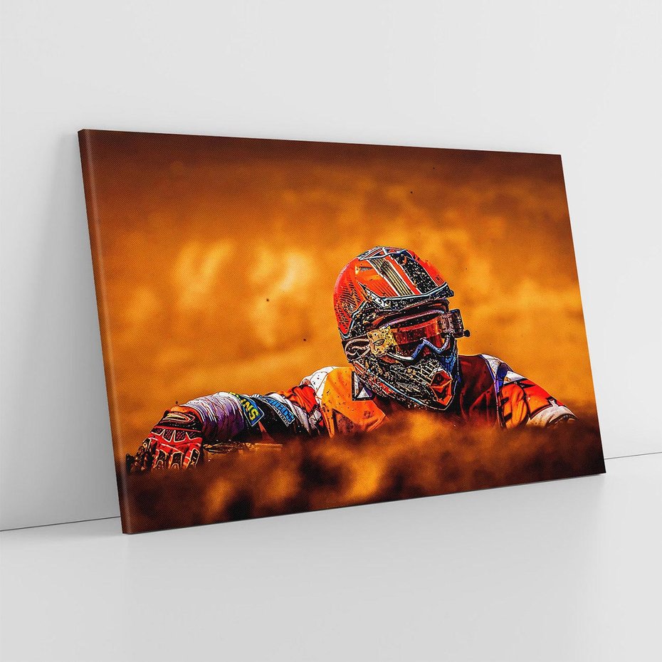 Obraz na płótnie 70x50 - Na Torze Wyścigowym Motocyklowe Zmagania - motocyklista, wyścig
