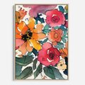 Obraz w ramie 80x120 - Kwiatowy Impuls Kolorów - abstrakcyjne kolorowe kwiaty, szkic - rama drewno