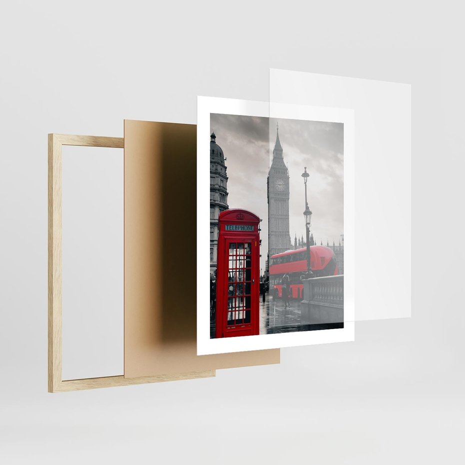 Plakat w ramie 40x50 - Londyński Klimat Telefoniczny - Londyn, telefon - rama drewno