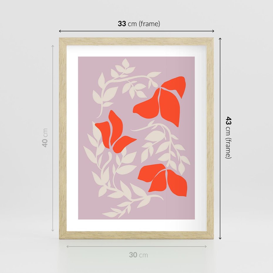 Plakat w ramie 30x40 - Kwiatowa Kreatywność - nowoczesny plakat, roślinne motywy - rama drewno