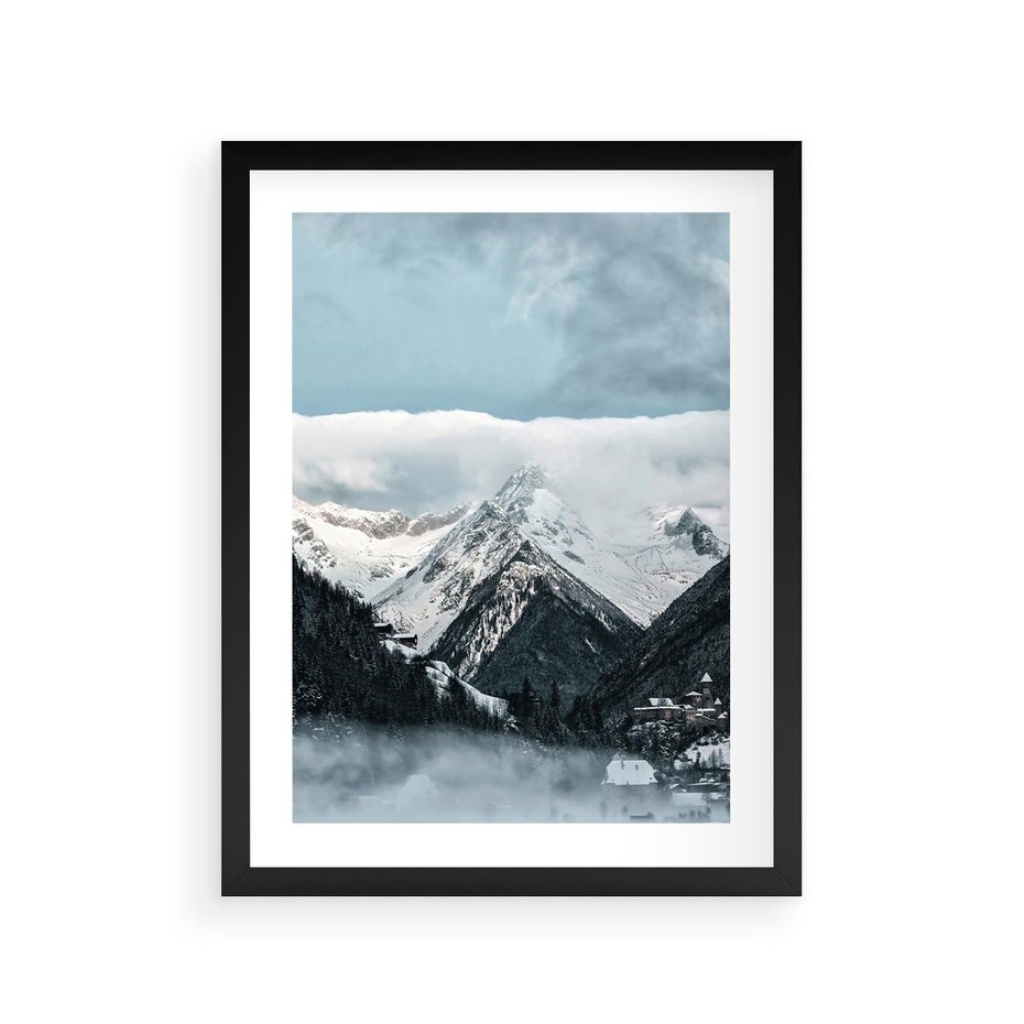 Plakat w ramie 30x40 - Magia Zimy w Górach - góry, śnieg - rama czarna