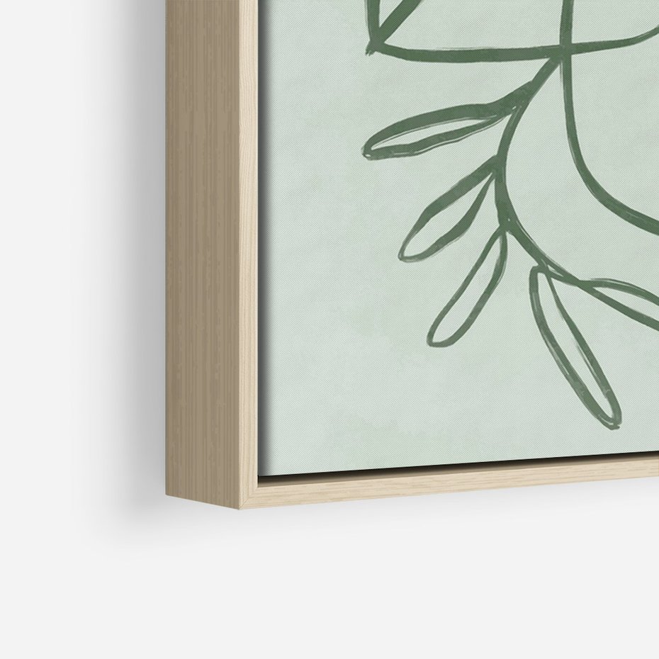 Obraz w ramie 50x70 - Energetyczne Odrodzenie Natury - abstrakcyjne delikatne zielone linie, podobne do gałęzi kwiatów - rama drewno