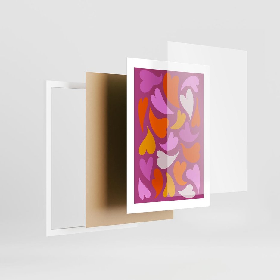 Plakat w ramie 30x40 - Podróżne Boho - wesoła grafika, serca - rama biała