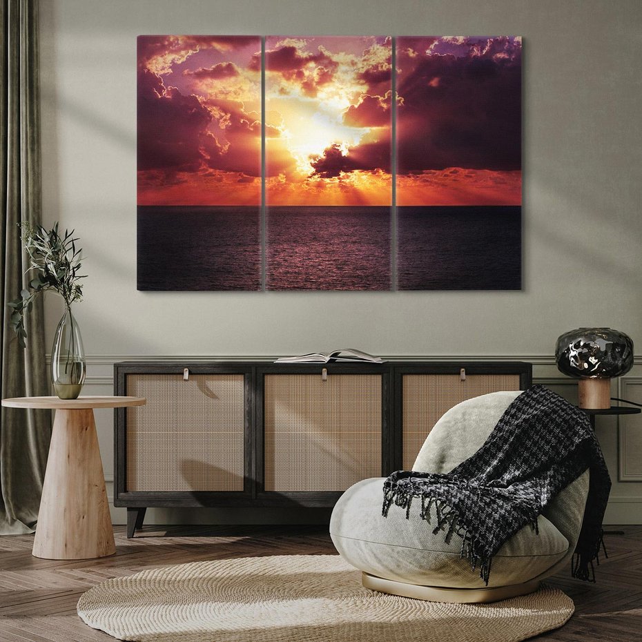 Obraz na płótnie 120x80 - Słońce i chmury nad morzem - słońce, chmury