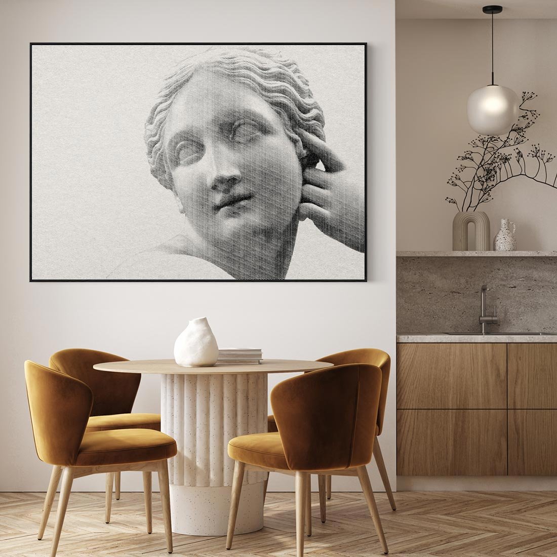 Obraz w ramie 100x70 - Szarość w Kamieniu - monochromatyczna marmurowa rzeźba, odcienie szarości - rama czarna