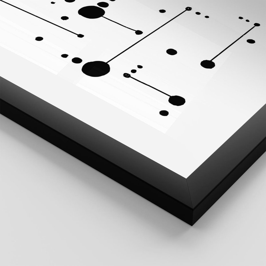 Plakat w ramie 40x50 - Nocne Zawirowania - abstrakcyjny plakat, czarne kropki i kreski - rama czarna