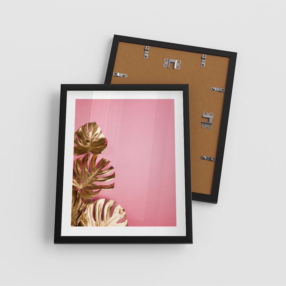 Plakat w ramie 40x50 - Luksusowa Elegancja - złote, liście - rama czarna