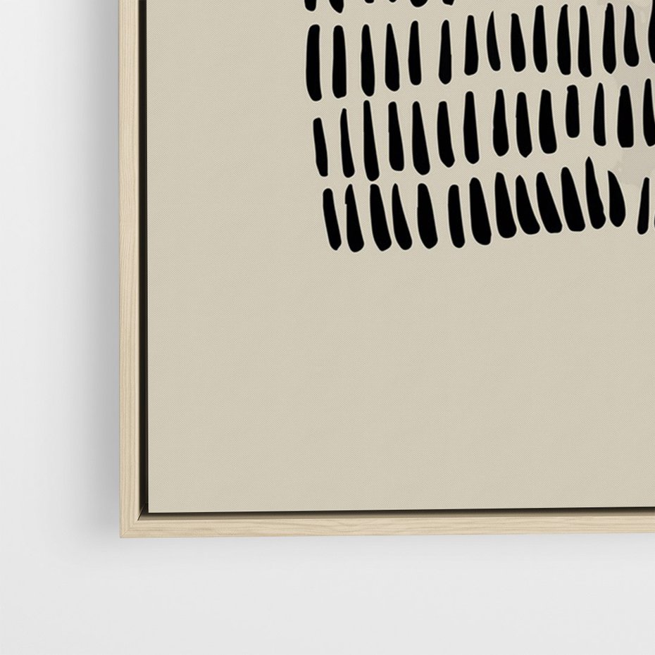 Obraz w ramie 50x70 - Energetyczne Pulsacje Nowości - boho plakat, czarne kropki kreski - rama drewno