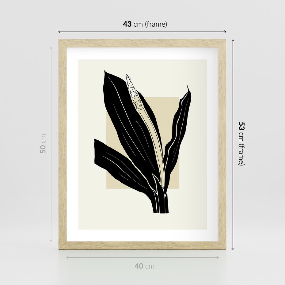 Plakat w ramie 40x50 - Harmonia liści - minimalistyczny obraz, szkic - rama drewno