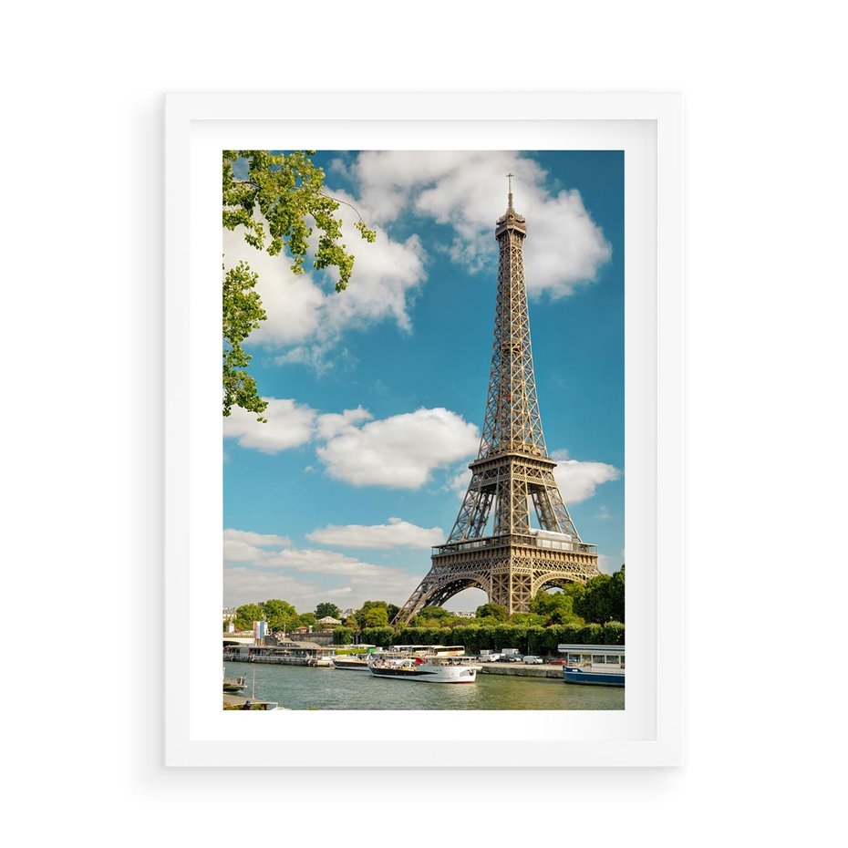 Plakat w ramie 50x70 - Paryż Eiffla - Paryż, Eiffla - rama biała