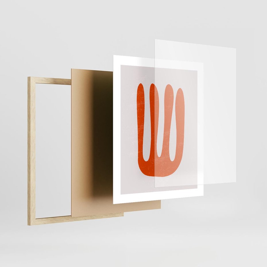 Plakat w ramie 40x50 - Eksploracja Nowego Światła - abstrakcyjna pomarańczowa forma, minimalizm - rama drewno