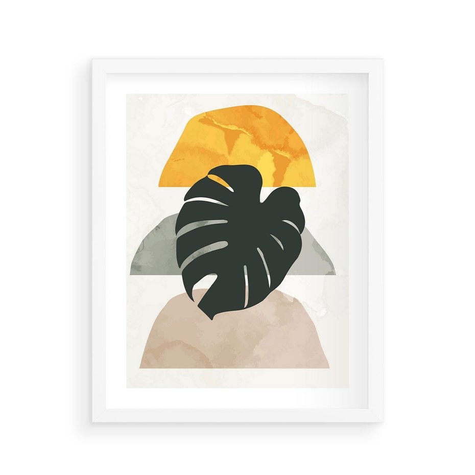 Plakat w ramie 40x50 - Monstera i Boho Elementy - grafika, boho klimat - rama biała