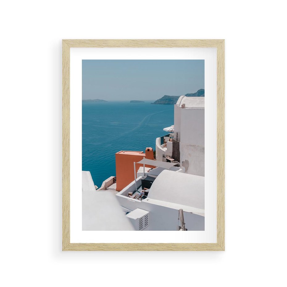 Plakat w ramie 30x40 - Magiczna Wyspa na Twojej Ścianie - Santorini, wyspa - rama drewno