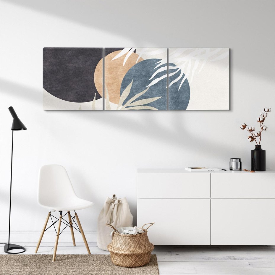 Obraz na płótnie 120x40 - Symfonia skradzionych chwil - cienie liści palmy, beżowe tłó