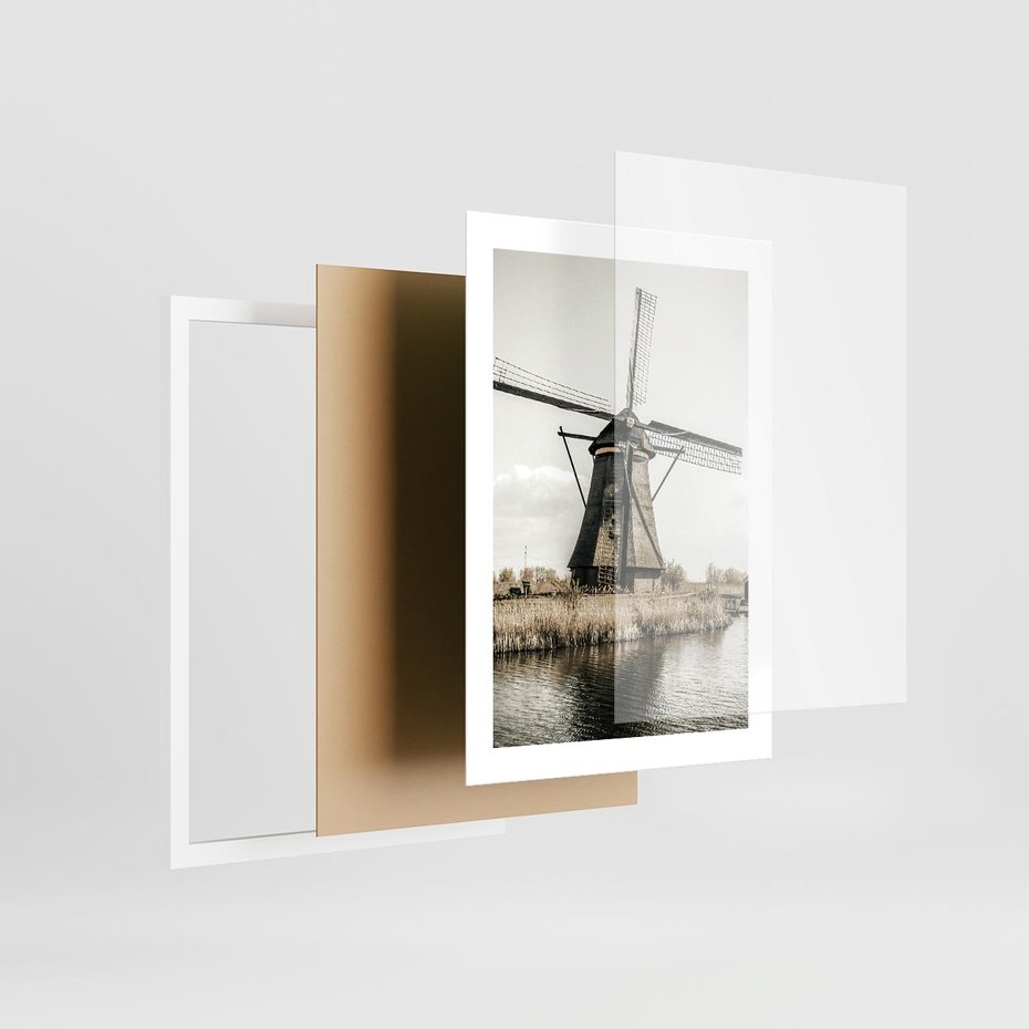 Plakat w ramie 30x40 - Holenderski Wiatrak w Sepii - holenderski wiatrak, młyn - rama biała