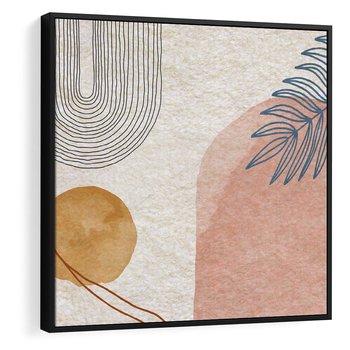 Obraz w ramie 50x50 - Liście i Geometrie - nowoczesny, akwarelowe plamy - rama czarna