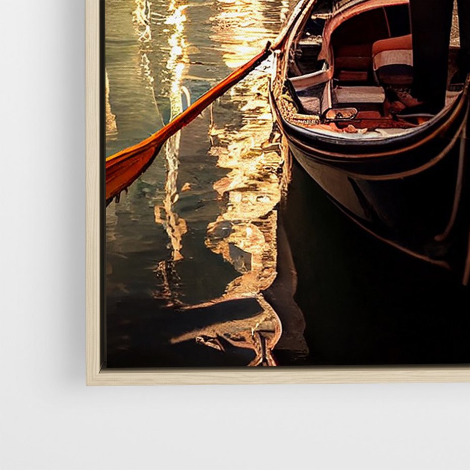 Obraz w ramie 50x70 - Spokojna Wenecja - gondolier w gondoli, kanały Wenecji - rama drewno