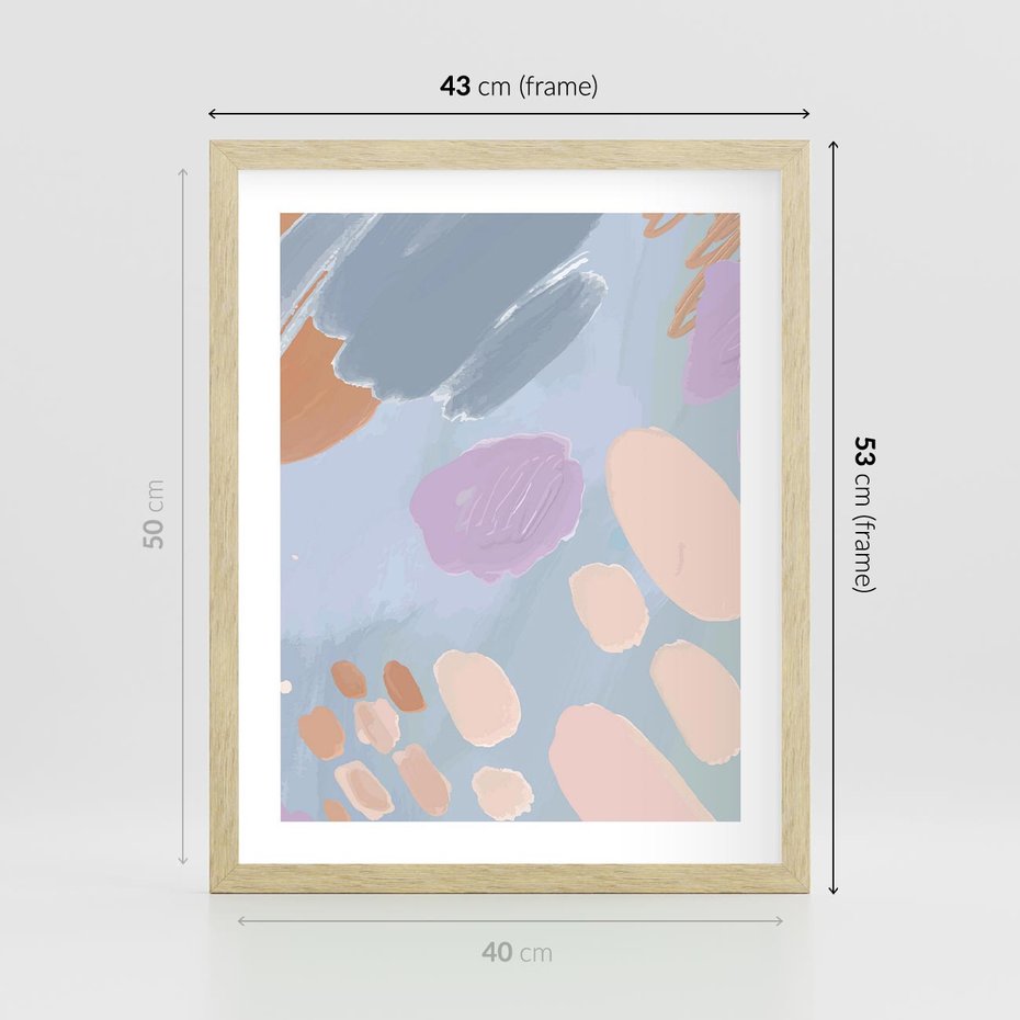 Plakat w ramie 40x50 - Migocące Pastelowe Spektrum - abstrakcyjne akwarelowe plamy, pastele - rama drewno