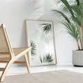 Plakat w ramie 30x40 - Liście Palmy na Czystym Tle - liście palmy, białe tło - rama drewno