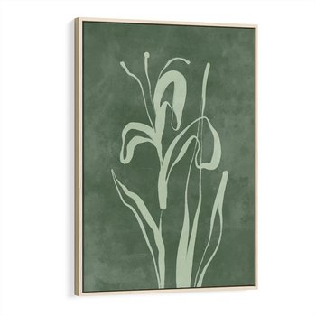 Obraz w ramie 80x120 - Zielony Oddech - zielona abstrakcja, zgaszona zieleń - rama drewno