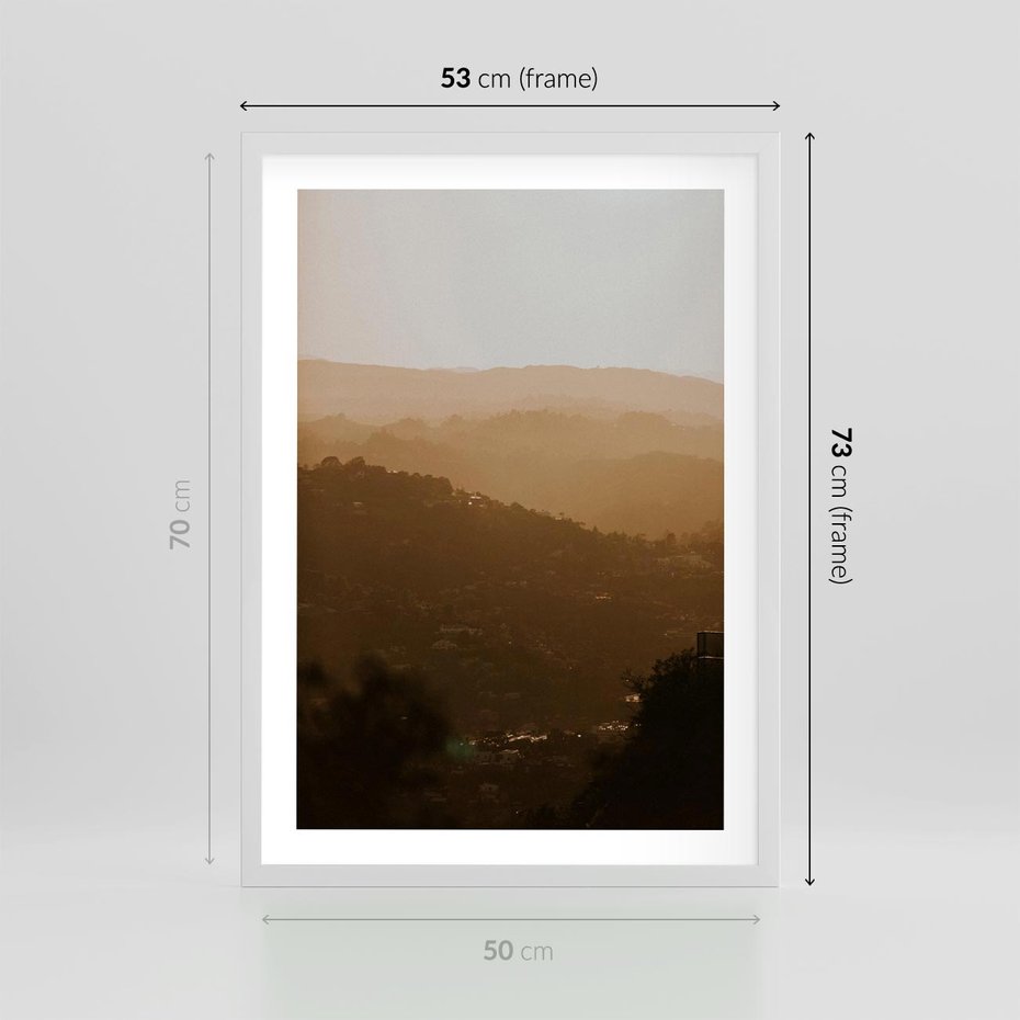 Plakat w ramie 50x70 - Odejście Słońca - pejzaż, zachód - rama biała