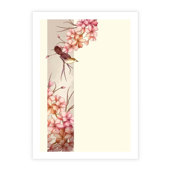 Plakat bez ramy 21x30 - Rozkwitające Marzenia - japońska sztuka, ptak