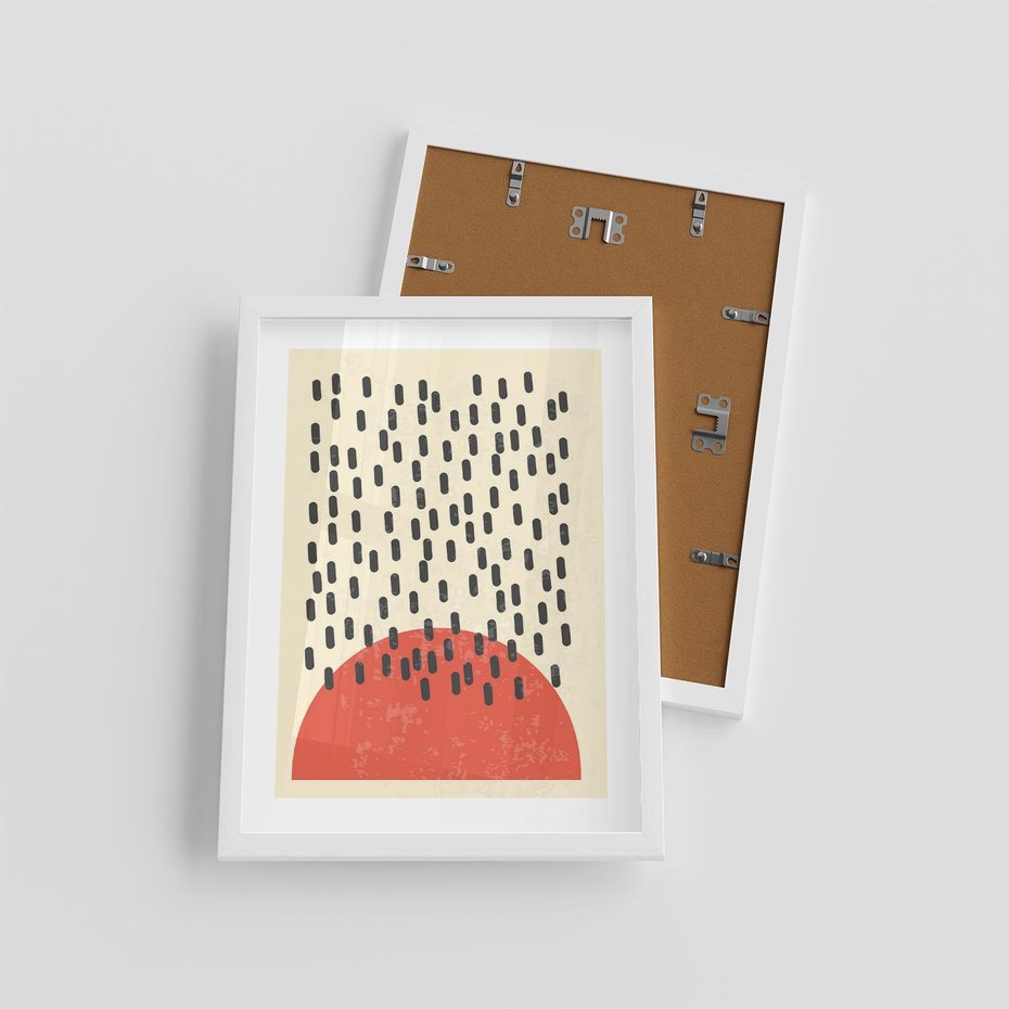 Plakat w ramie 30x40 - Czerwona Abstrakcja: Grafika z Wyrazistym Kołem - abstrakcja grafika, czerwone koło - rama biała