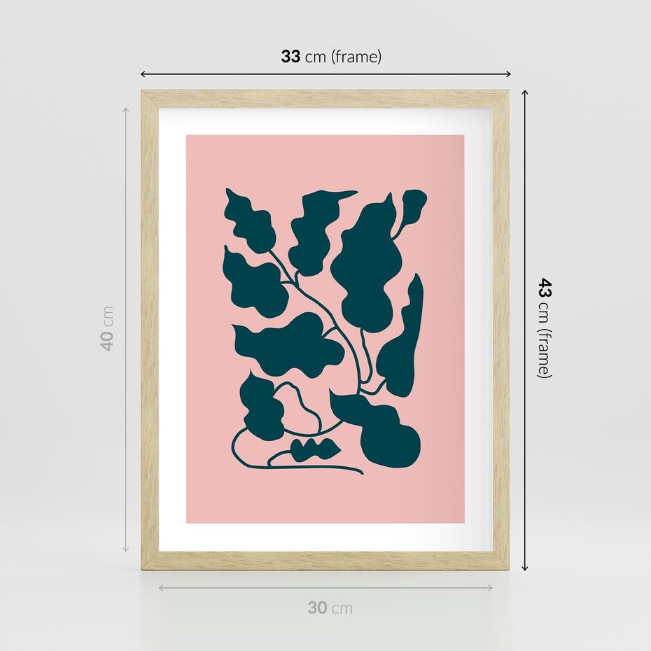 Plakat w ramie 30x40 - Kształty Nieznanego Świata - abstrakcyjne liście, boho styl - rama drewno