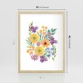 Plakat w ramie 30x40 - Kwiatowe Wibracje - akwarelowe polne kwiaty, minimalistyczny plakat - rama drewno