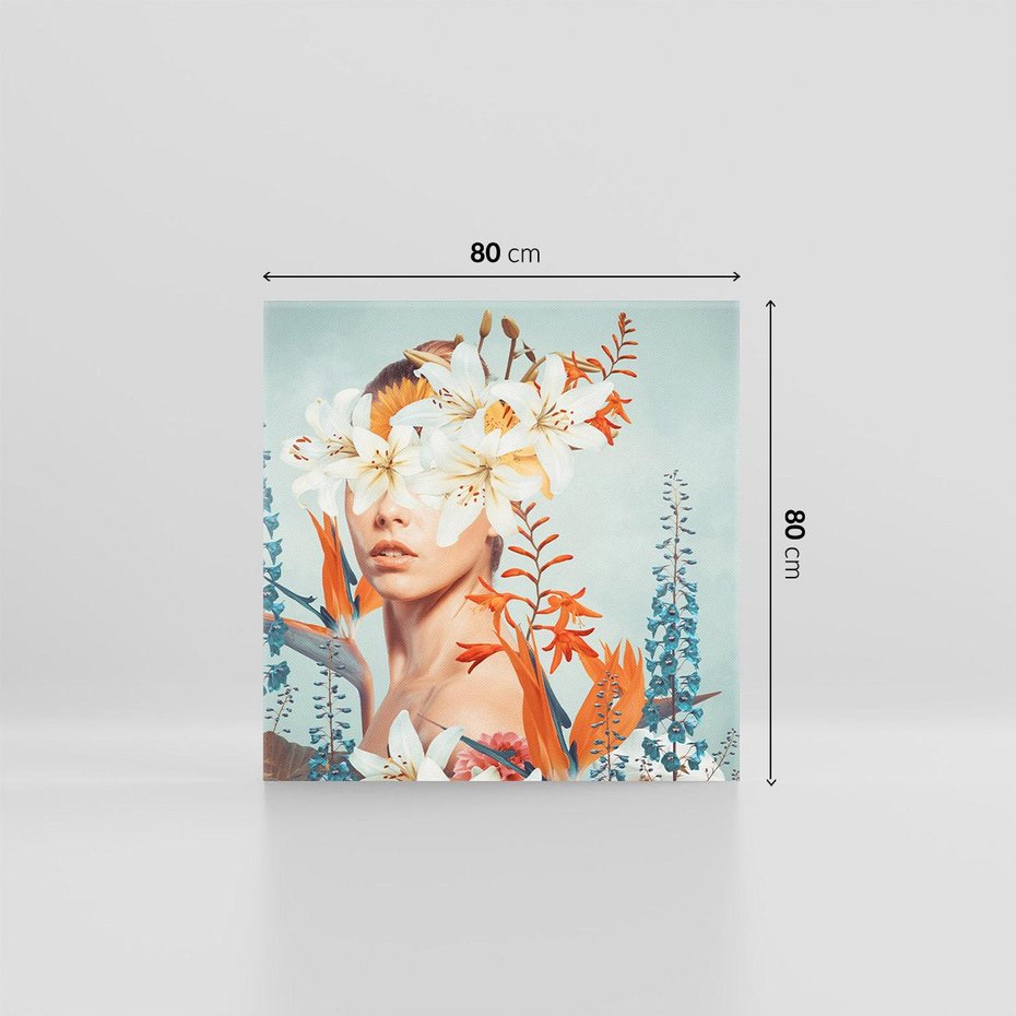 Obraz na płótnie 80x80 - Kwiatowa Enklawa Uroku - kolaż, nierealna kompozycja