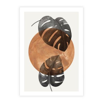 Plakat bez ramy 30x40 - Elegancja w Detalach: Miedziane Koło z Monsterą - grafika, miedziane koło