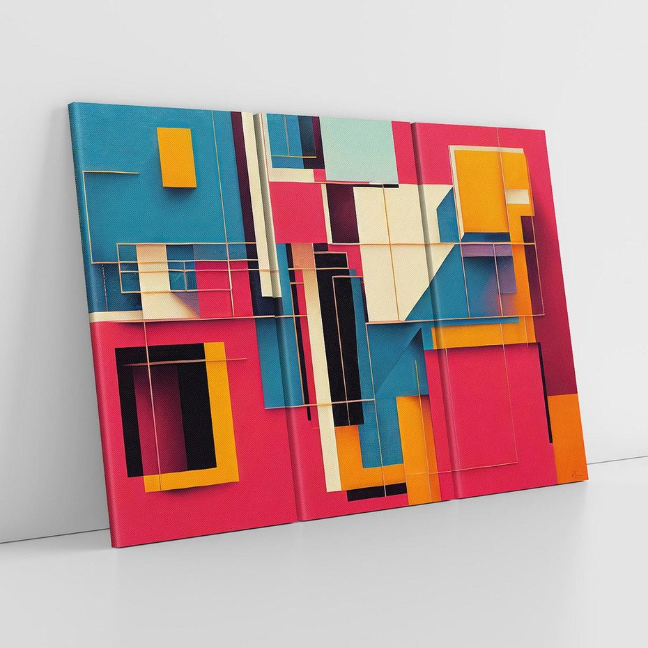 Obraz na płótnie 120x80 - Przejście przez labirynt myśli - kolorowa abstrakcja, instalacja z prostokątów i linni