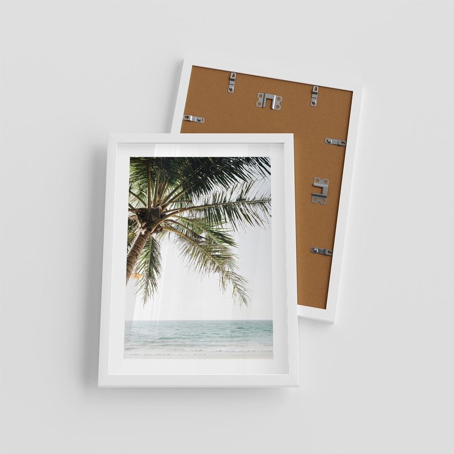 Plakat w ramie 30x40 - Wakacyjne Marzenie - palma nad morzem, - rama biała