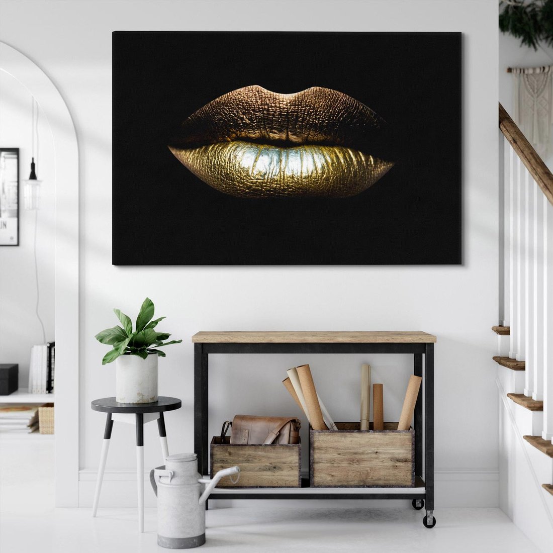Obraz na płótnie 70x50 - Złote usta pełne tajemnic - usta, złoto
