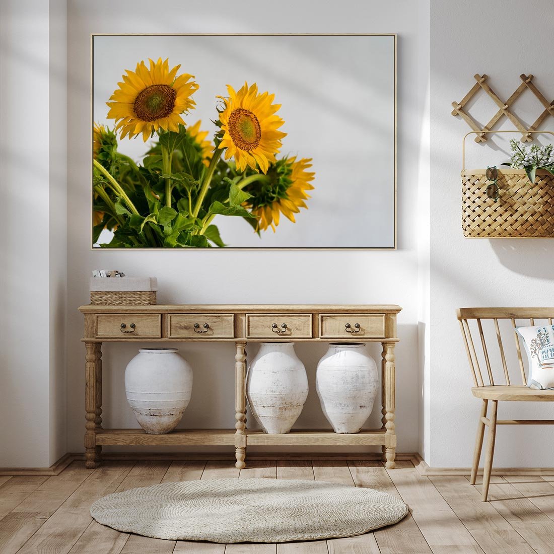 Obraz w ramie 120x80 - Słoneczna Radość - fotografia, żółte słoneczniki - rama drewno