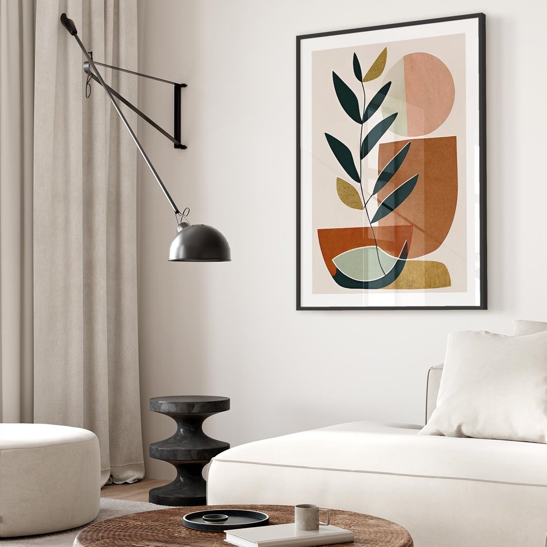 Plakat w ramie 50x70 - Migocące Boho Wnętrza - boho obraz, abstrakcja - rama czarna