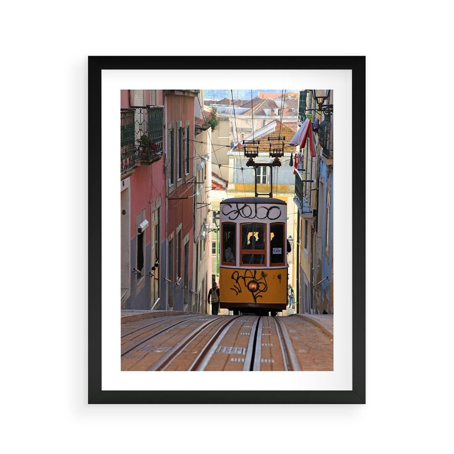 Plakat w ramie 40x50 - Lizbońskie tramwaje - podróż w czasie - Lizbona, tramwaj - rama czarna