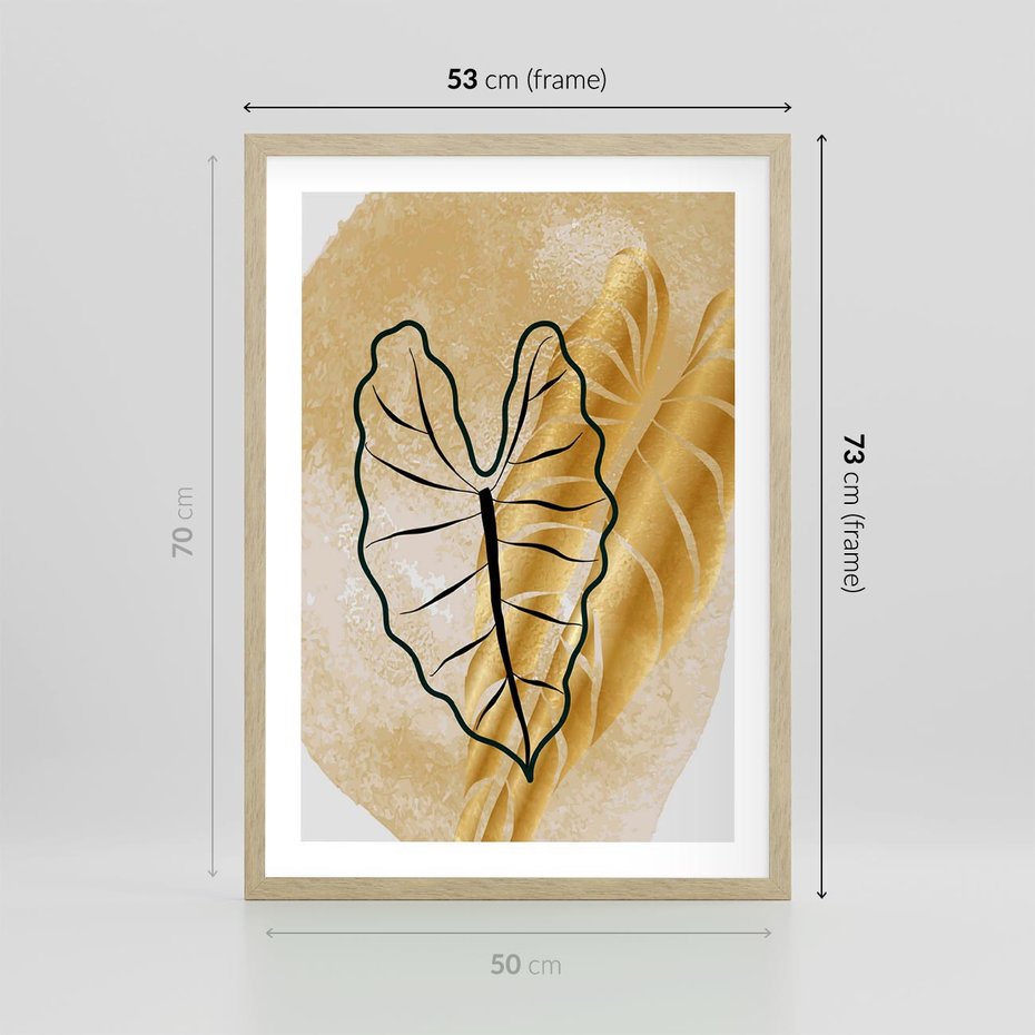 Plakat w ramie 50x70 - Monstera w Złocie - złote liście monstery, grafika - rama drewno