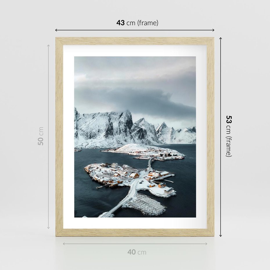 Plakat w ramie 40x50 - Ciepło i Urok Północy - skandynawskie, domki - rama drewno