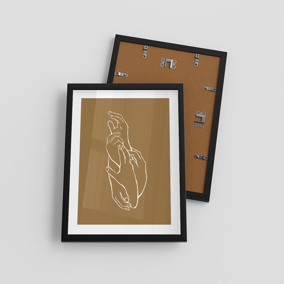 Plakat w ramie 30x40 - Splecione Dłonie - szkic, minimalizm - rama czarna