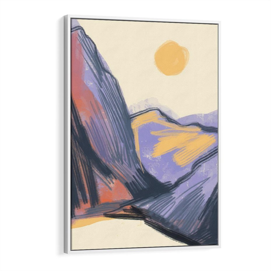 Obraz w ramie 80x120 - Ponad Szczytami - pastelowy krajobraz, nowoczesny plakat - rama biała