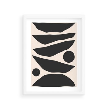 Plakat w ramie 50x70 - Modernistyczna Abstrakcja w Czerni i Bieli - abstrakcja, czarno biała grafika - rama biała