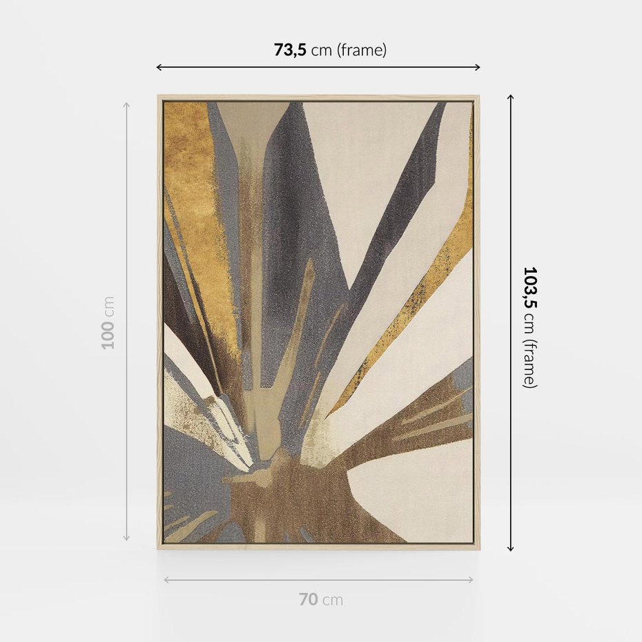 Obraz w ramie 70x100 - Szept roślinnych emocji - olejna abstrakcja, złoto i brąz - rama drewno