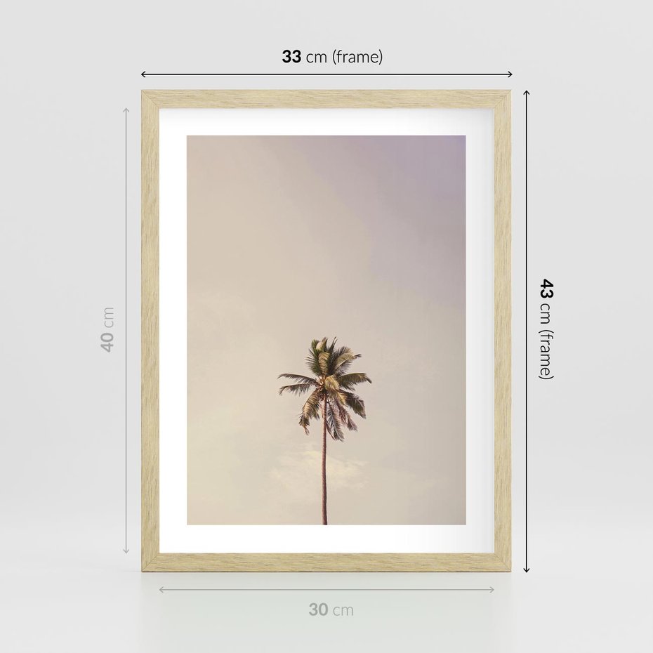 Plakat w ramie 30x40 - Samotna Palma pod Niebem - samotna palma, na tle nieba - rama drewno
