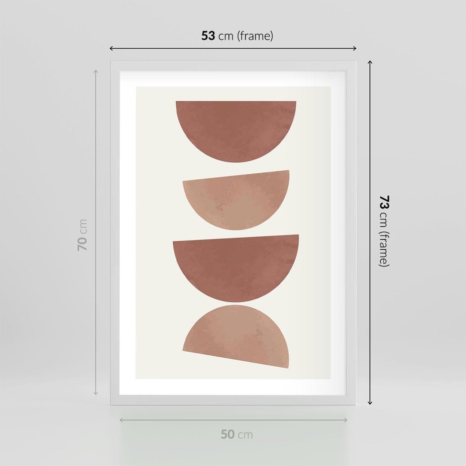Plakat w ramie 50x70 - Abstrakcyjne Widzenia - abstrakcyjne geometryczne kształty, odcienie brązu i beżu - rama biała