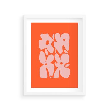 Plakat w ramie 40x50 - Taniec Abstrakcji - kwiaty, energetyczne pomarańczowe tłó - rama biała