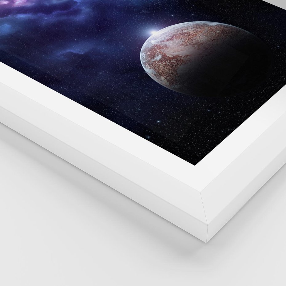 Plakat w ramie 30x40 - Kosmos - Ziemia i Księżyc - kosmos, ziemia - rama biała