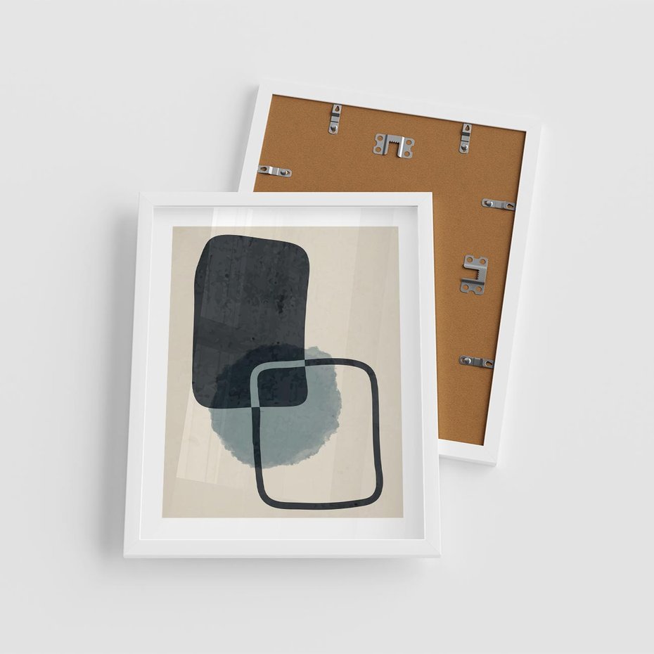 Plakat w ramie 40x50 - Migotliwe Refleksje - abstrakcyjne nieregularne kształty, minimalistyczny plakat - rama biała