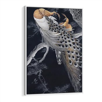 Obraz w ramie 80x120 - Japońskie Pawie - japońska grafika, pawie - rama biała